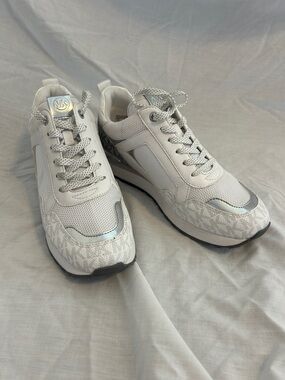Michael Kors White and Silver MK Monogram Runner Sneakers
